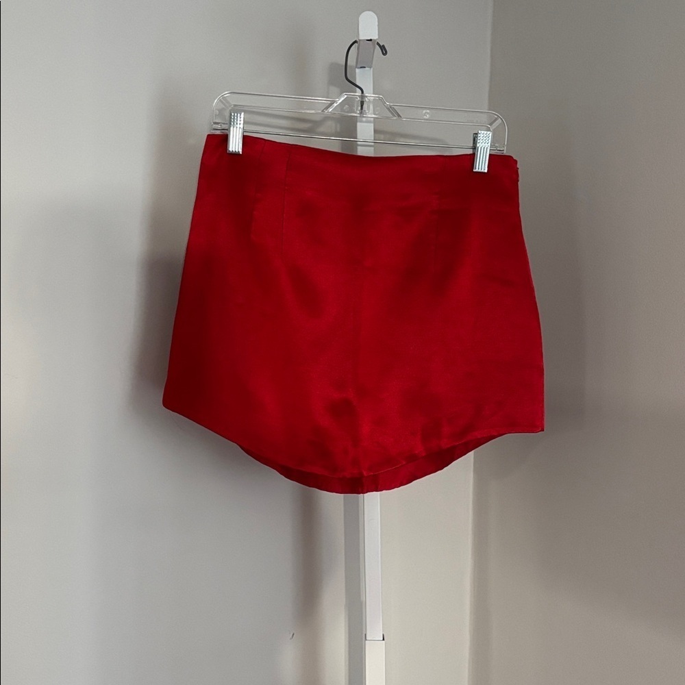 ZARA Red Satin Effect Mini Skirt High Waisted Skirt Curved Hem Womens Size Large - Picture 4 of 7